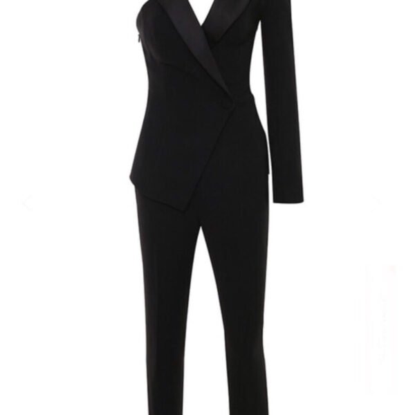 Hana One Sleeve Black Tux Jumpsuit