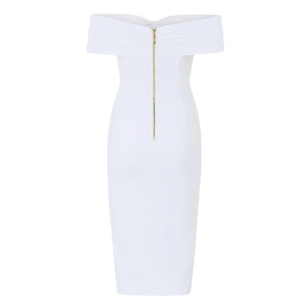 Kenley White Draped Off Shoulder Midi Dress - Image 2