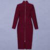 Harmoni Burgundy Long Sleeve Bandage Dress - Image 3