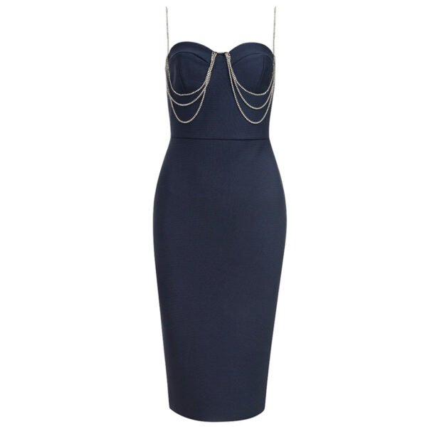 Aleena Navy Blue Rhinestone Straps Midi Dress