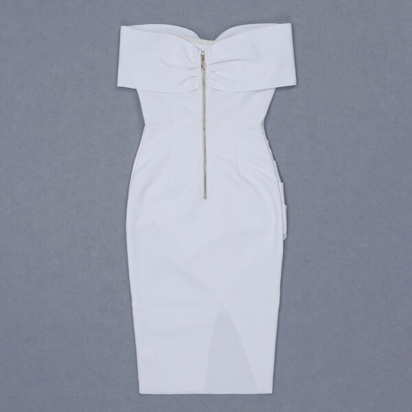 Kenley White Draped Off Shoulder Midi Dress - Image 5