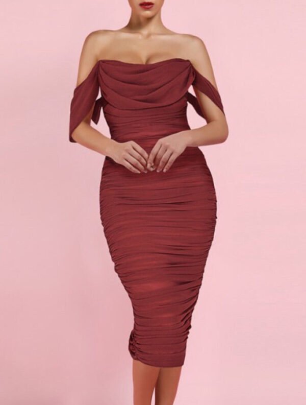 Nicoline Sexy Off Shoulder Midi Dress- Burgundy