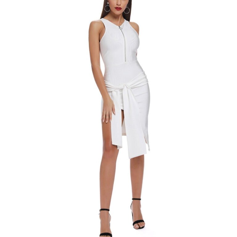 Lilly White Tie Detail Bandage Dress