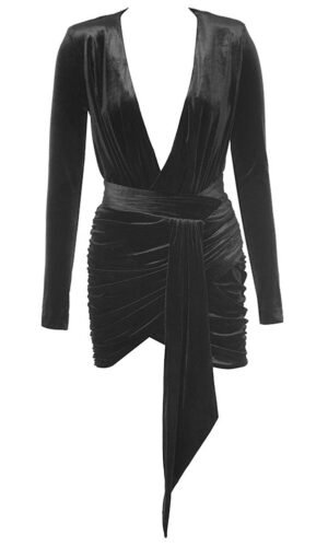 Juliëtte Black Long Sleeve Deep V Mini Dress