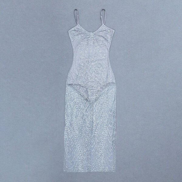 Jaylinn Silver Mesh Spaghetti Strap Dress - Image 3