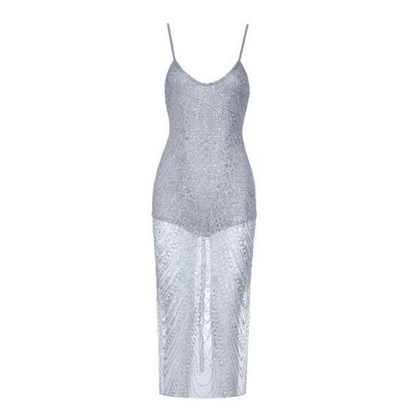 Jaylinn Silver Mesh Spaghetti Strap Dress