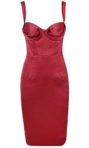 Gina Wine Red Satin Bustier Midi Dress