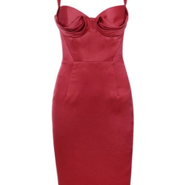 Gina Wine Red Satin Bustier Midi Dress