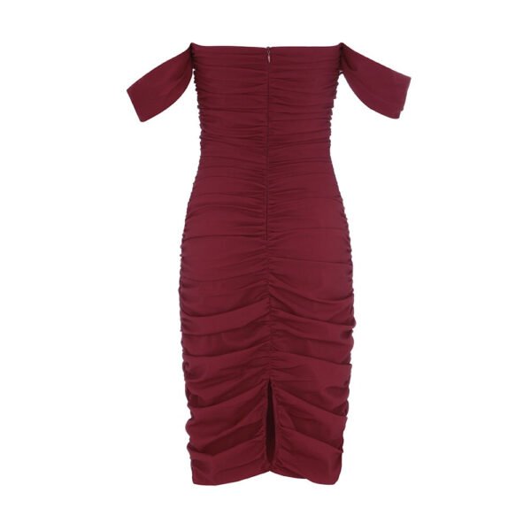 Nicoline Sexy Off Shoulder Midi Dress- Burgundy - Image 3