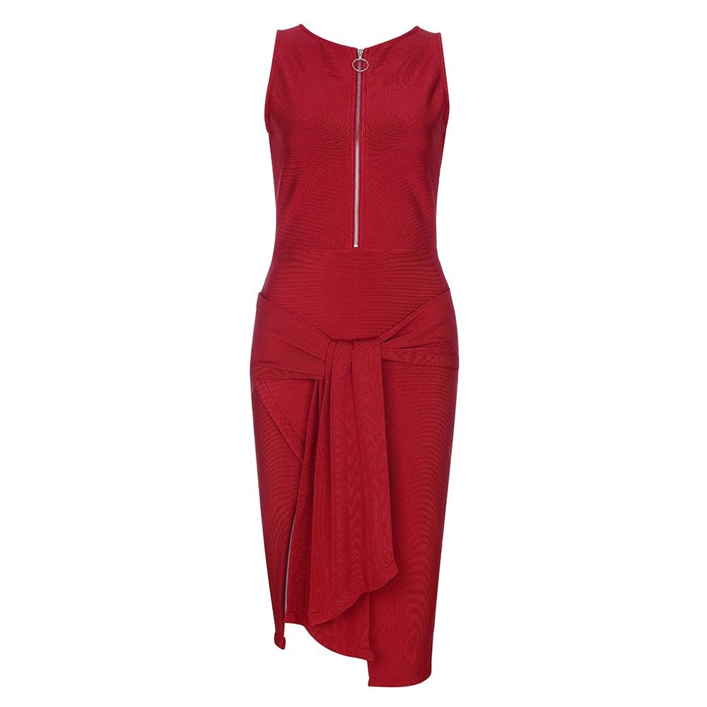 Lilly Red Tie Detail Bandage Dress