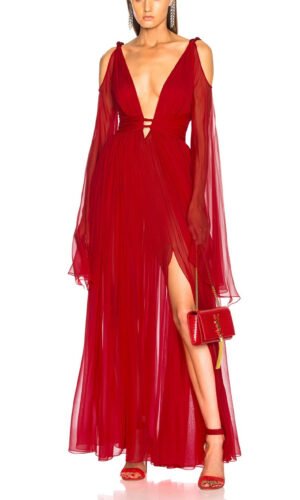 Jamila Red Mesh Maxi Cocktail Party Dress
