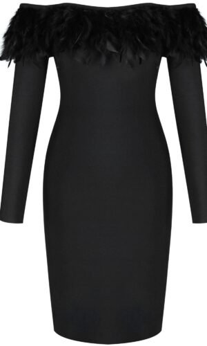 Heidi Black Off Shoulder Long Sleeve Bandage Dress