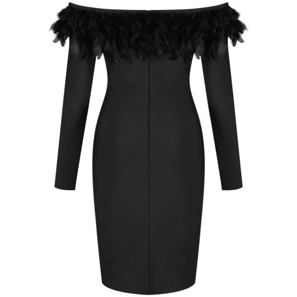 Heidi Black Off Shoulder Long Sleeve Bandage Dress - Image 3