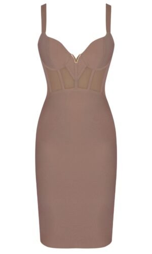 Jasmine Brown Strap Mini Mesh Bandage Dress