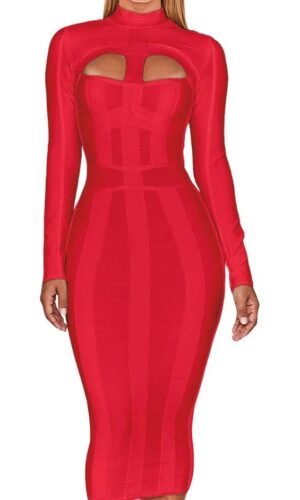 Henryka Red Long Sleeve Bandage Dress