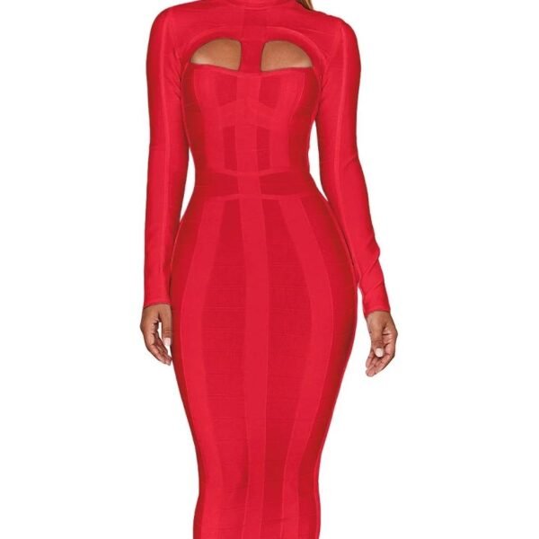 Henryka Red Long Sleeve Bandage Dress