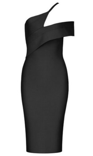 Kira Black One Shoulder Short Sleeve Asymmetrical Dress