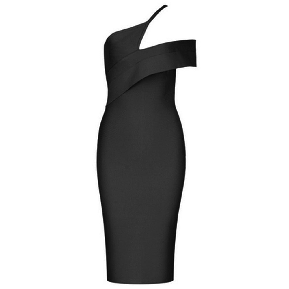 Kira Black One Shoulder Short Sleeve Asymmetrical Dress