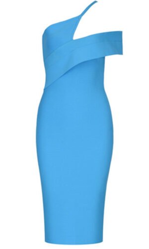 Kira Blue One Shoulder Short Sleeve Asymmetrical Dress