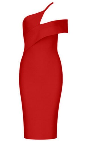 Kira Red One Shoulder Short Sleeve Asymmetrical Dress