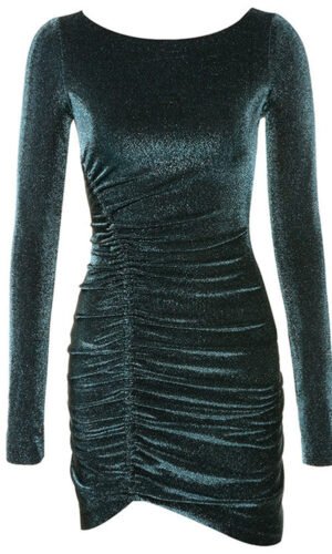 Rhonda Green Round Neck Long Sleeve Mini Dress