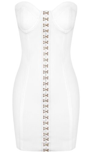 Zhavia White Strapless Mini Metal Buckle Bandage Dress