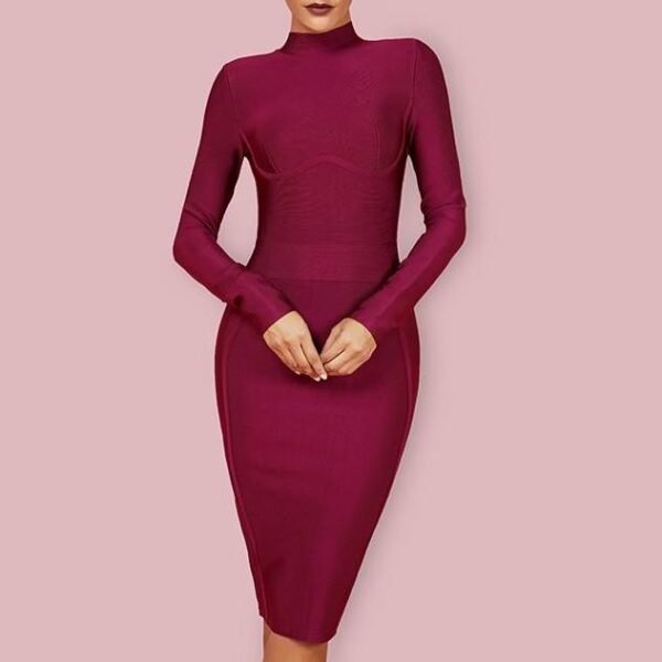 Caterina Wine Red Long Sleeve Bandage Dress