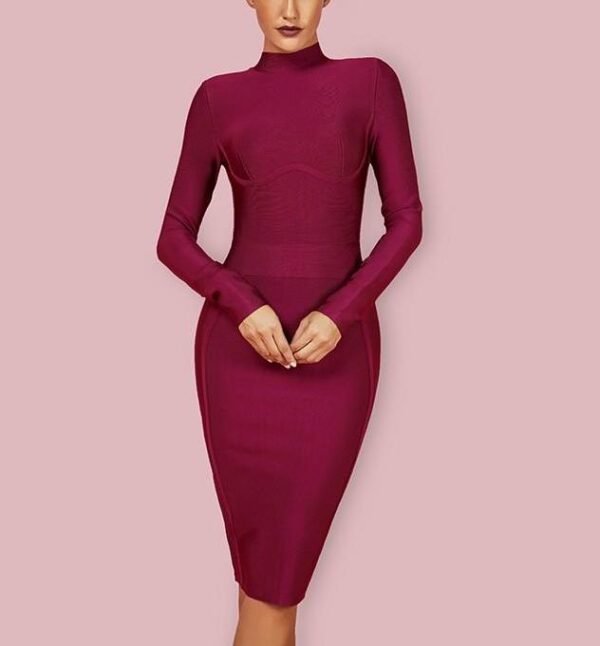 Caterina Wine Red Long Sleeve Bandage Dress