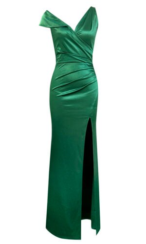 Tatiana Green One Shoulder Bardot Draped Dress