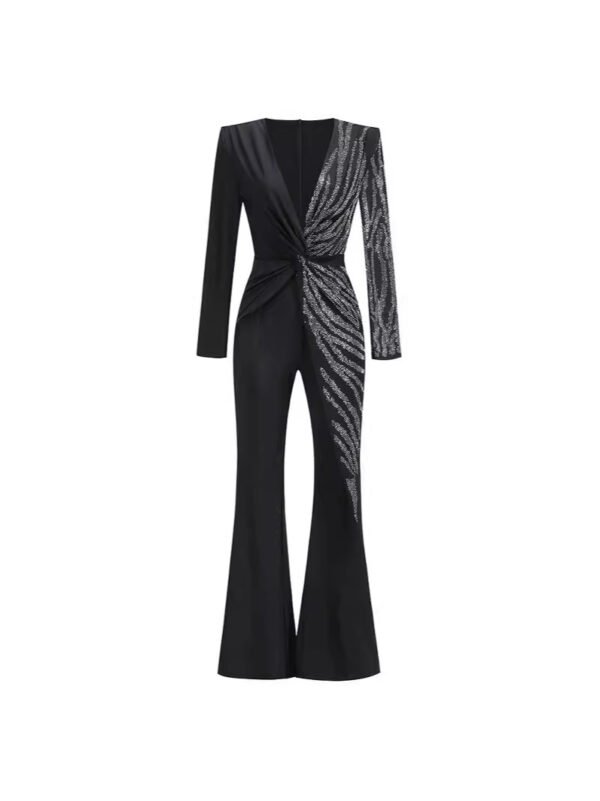 Arleth Black Long Sleeves Embellished Details Jumpsuit